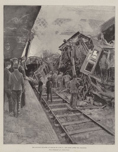 Jernbanekatastrofen i Slough den 16. juni, scenen efter kollisionen af Henry Charles Seppings Wright